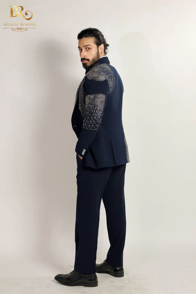 Black Embroidered Cutdana Work Tuxedo Set