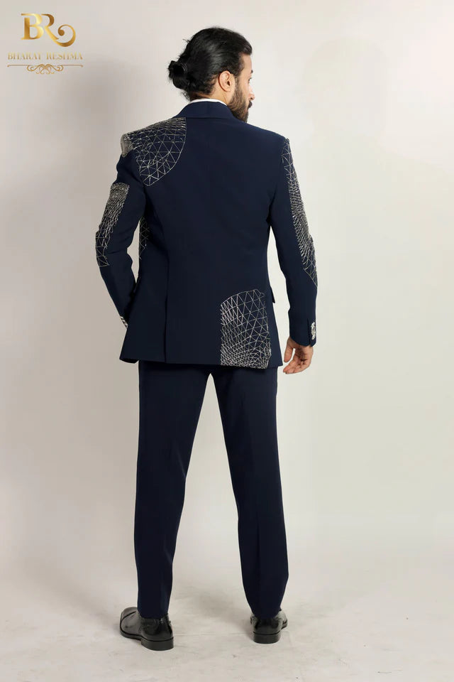 Black Embroidered Cutdana Work Tuxedo Set