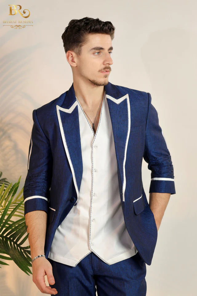 Blue Linen Blazer For Men