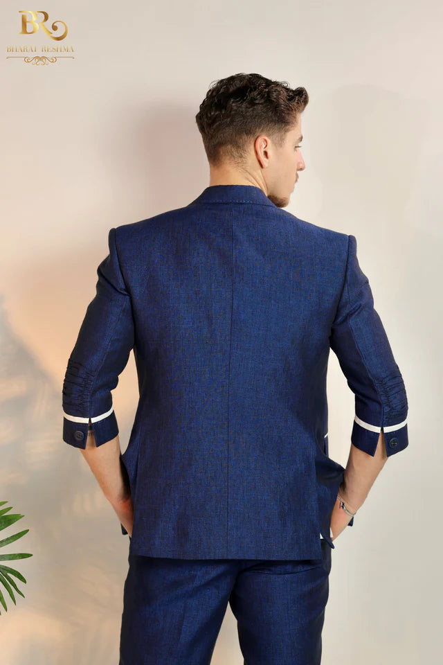 Blue Linen Blazer For Men