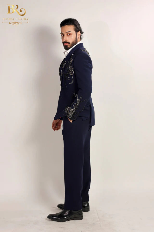 Blue Tuxedo With Decorative Embellishments