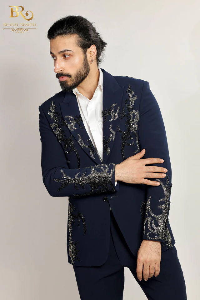 Blue Tuxedo With Decorative Embellishments