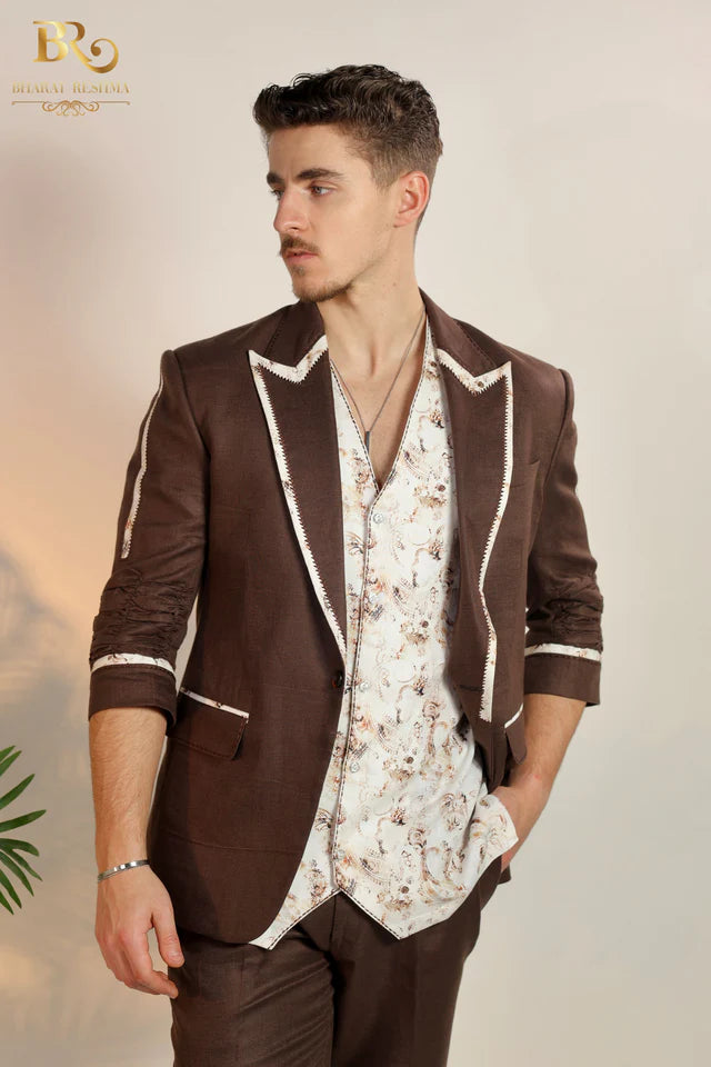 Brown Linen Blazer For Men – B Anu Designs