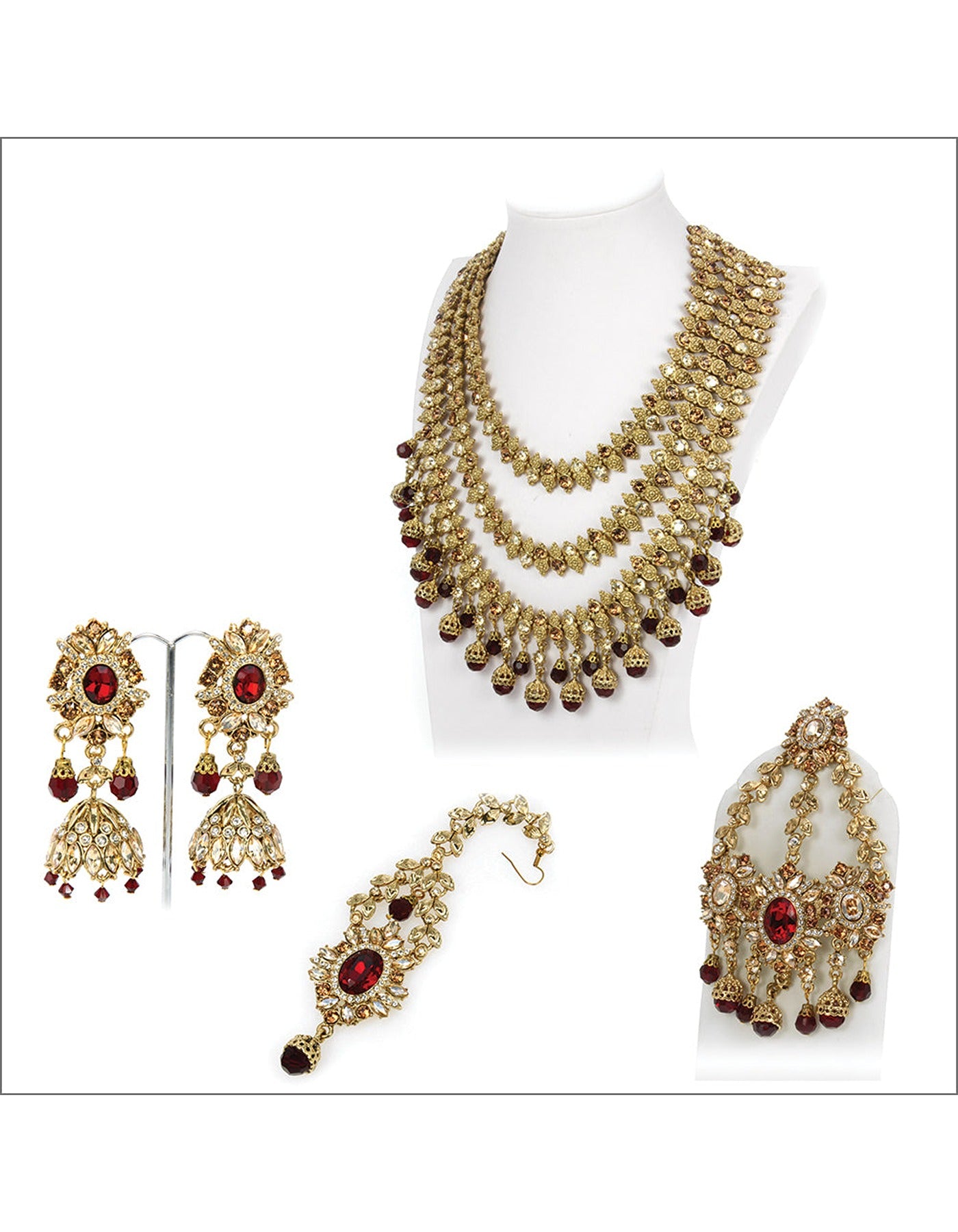 Antique Gold Jewelry with Siam Red Crystal Accents