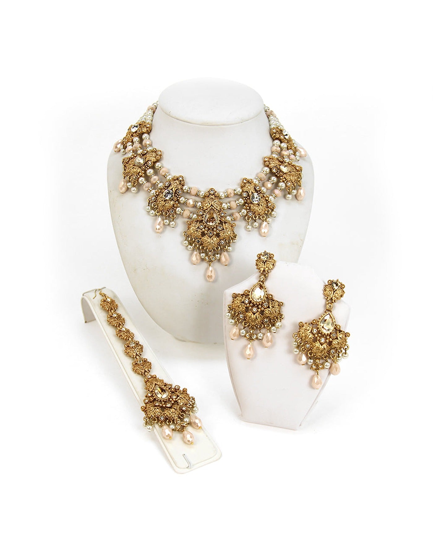 Antique Gold Jewelry with Crystal Golden Shadow and Cream Pearl Accents