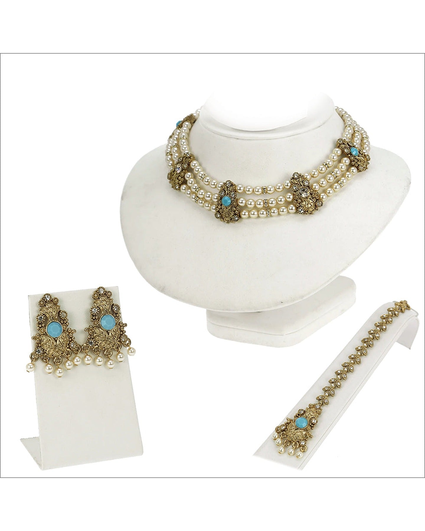 Antique Gold Jewelry with Turquoise and Crystal Accents