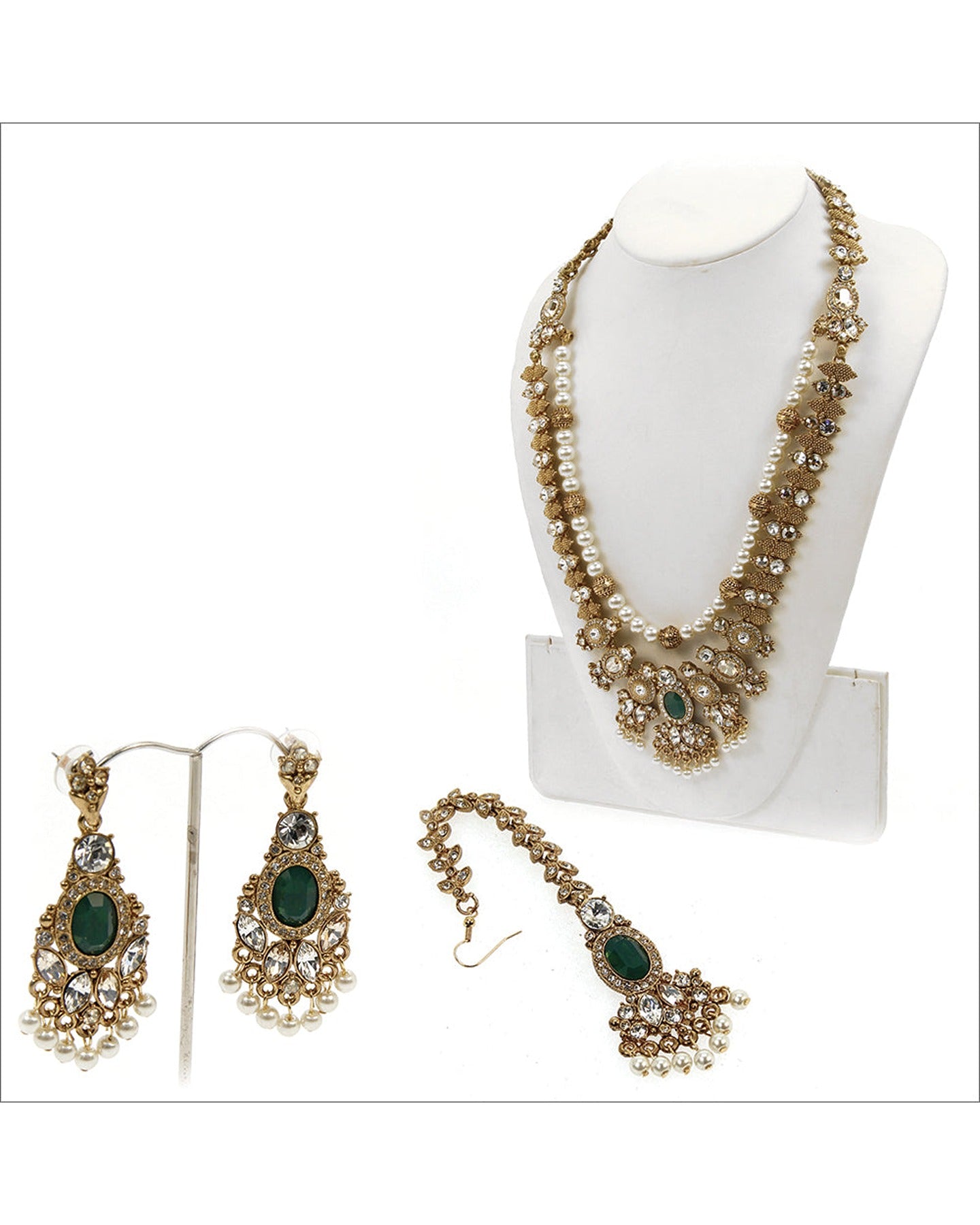 Antique Gold Jewelry with Palace Green Opal and Crystal Golden Shadow Stones