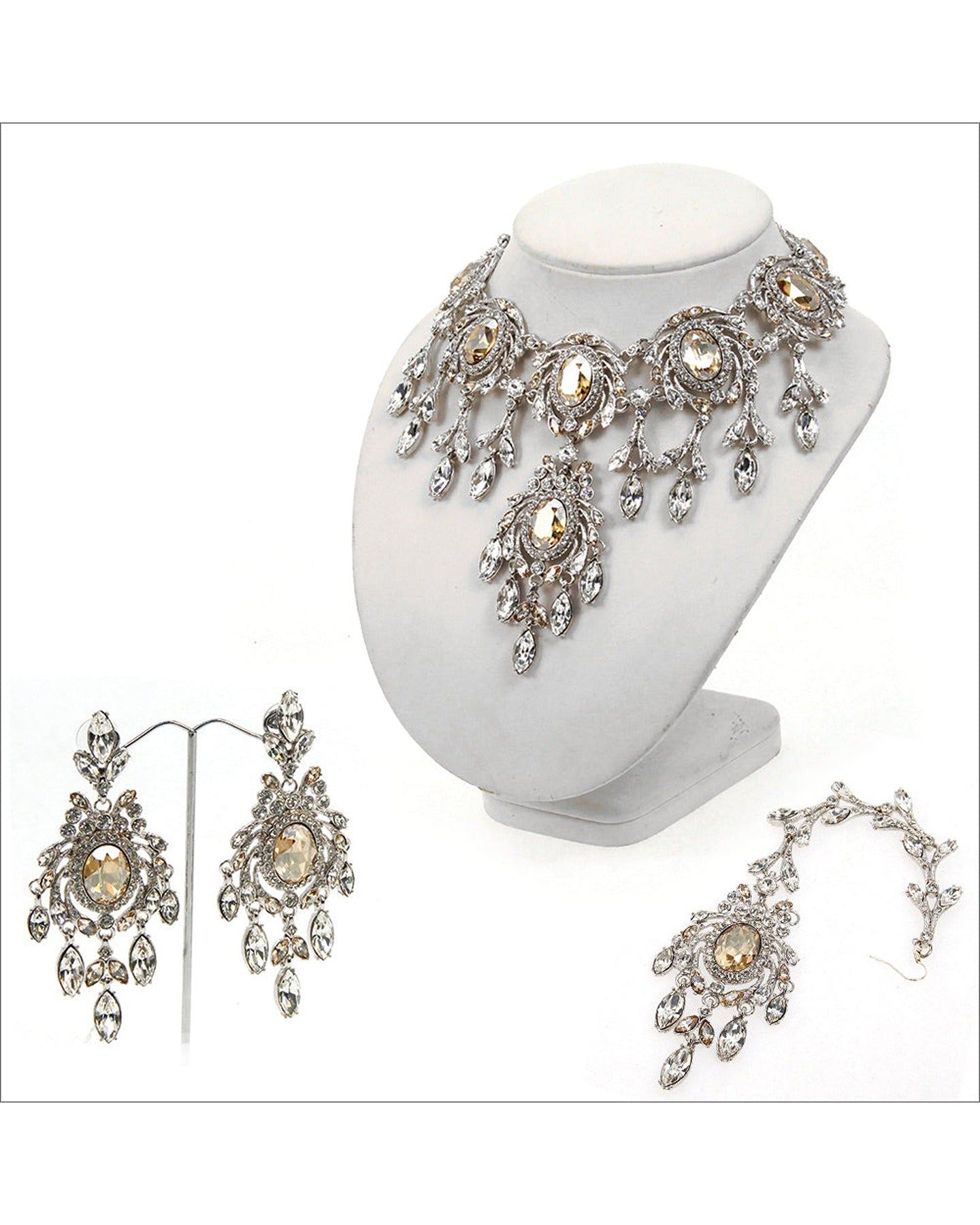 Rhodium Jewelry with Crystal Golden Shadow and Clear Crystals