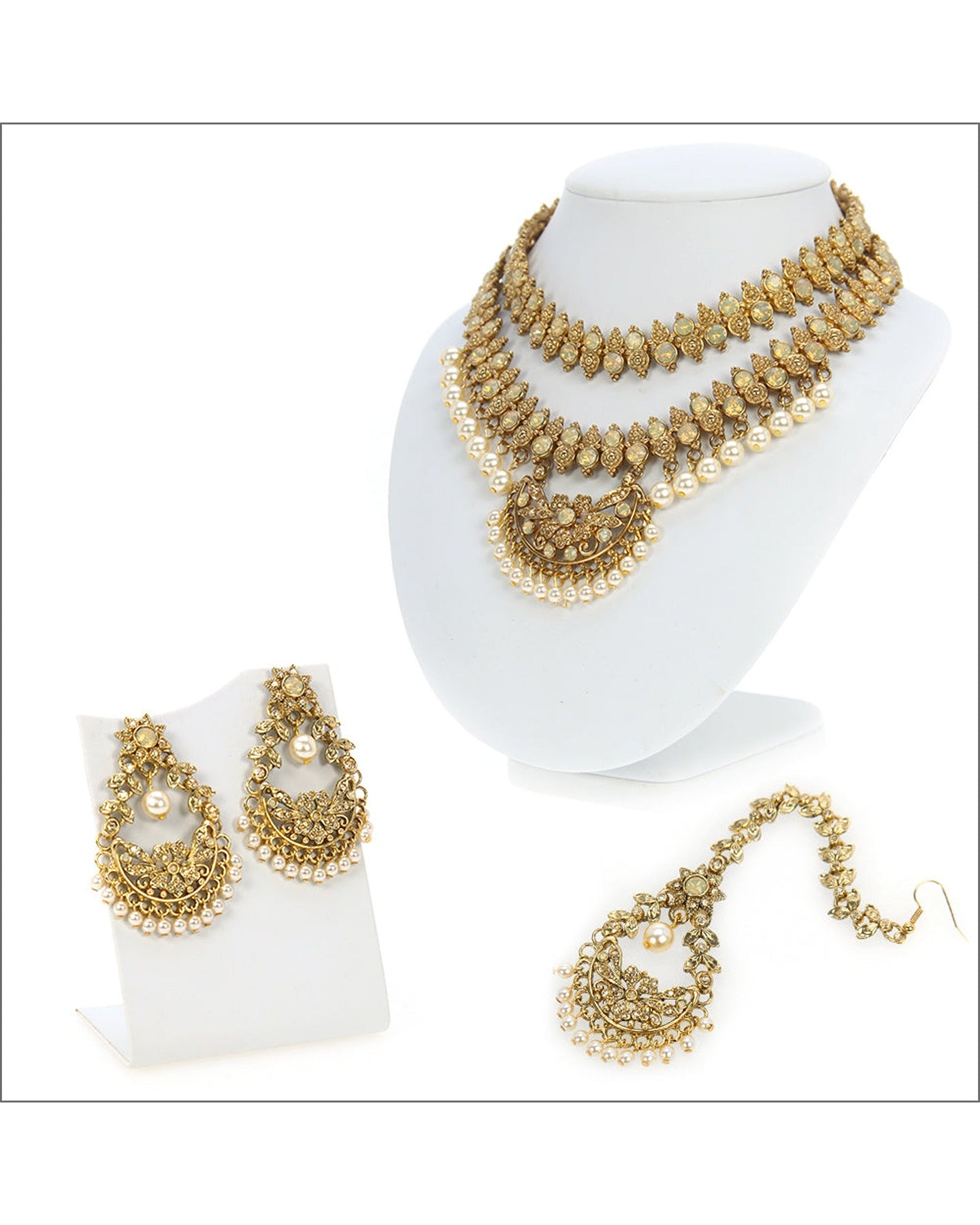 Antique Gold Jewelry with Ivory Cream and Crystal Golden Shadow Stones