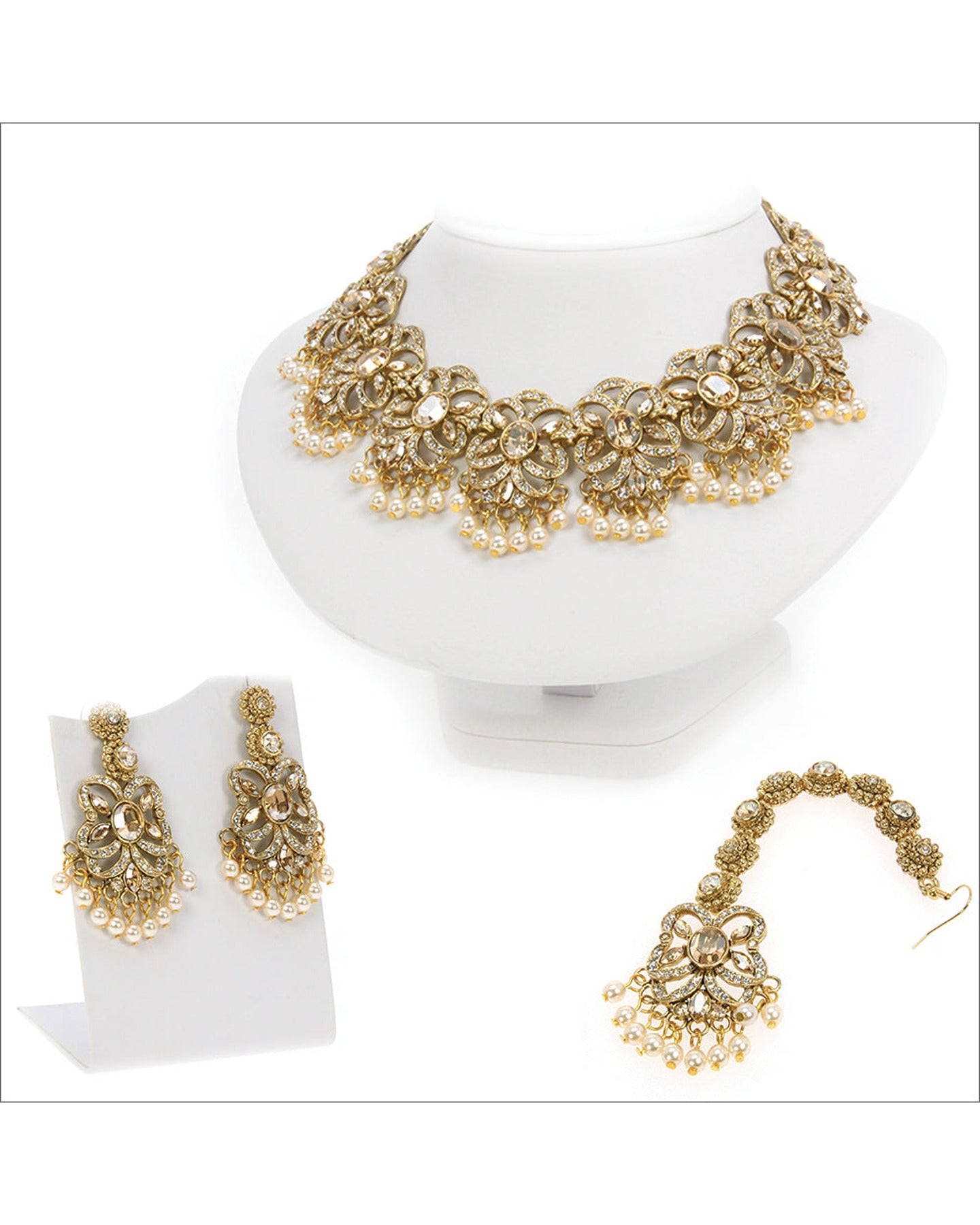 Antique Gold Jewelry with Crystal Golden Shadow and Cream Pearl Accents