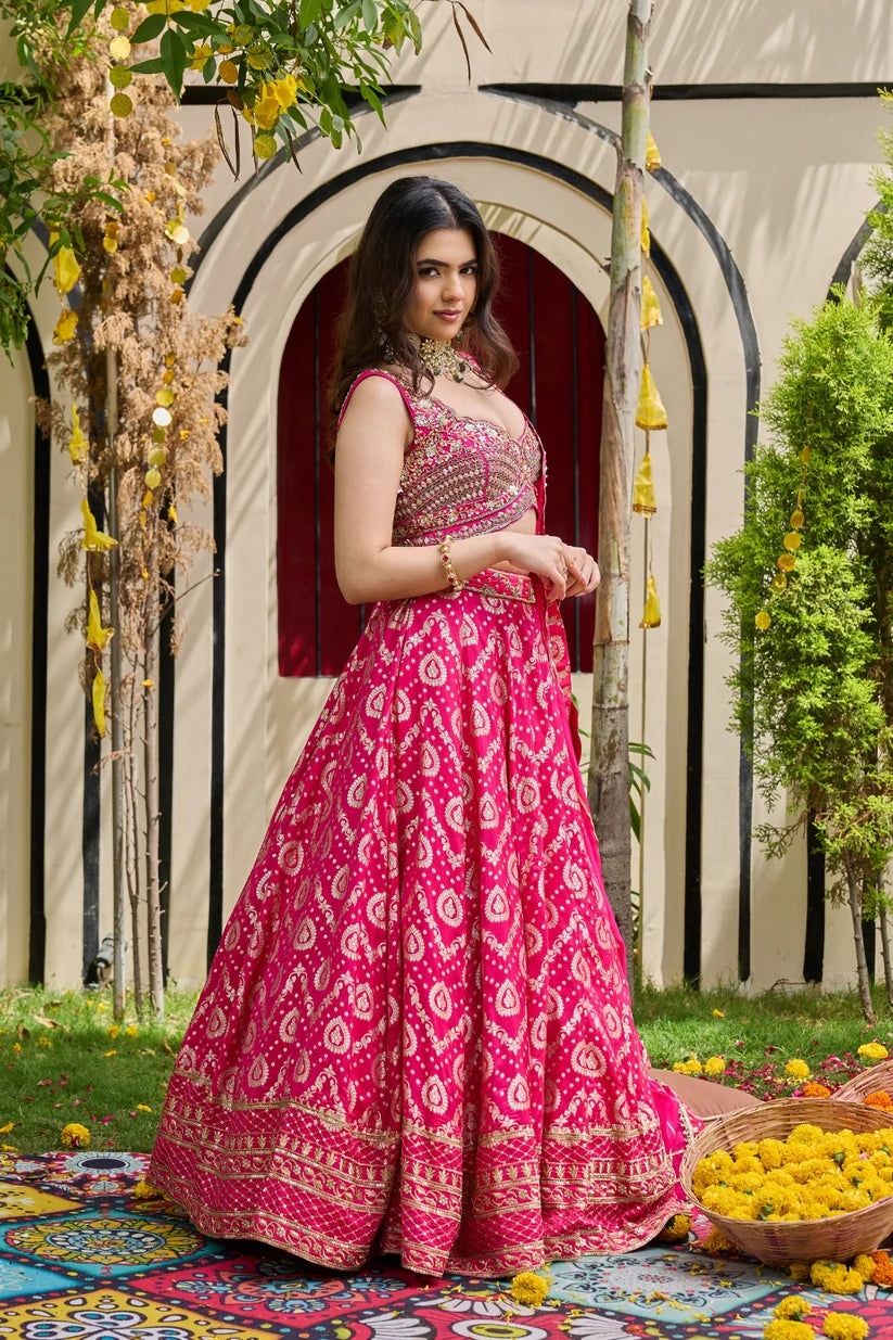 Plum Embroidery Corset and Brocade Lehnga Set