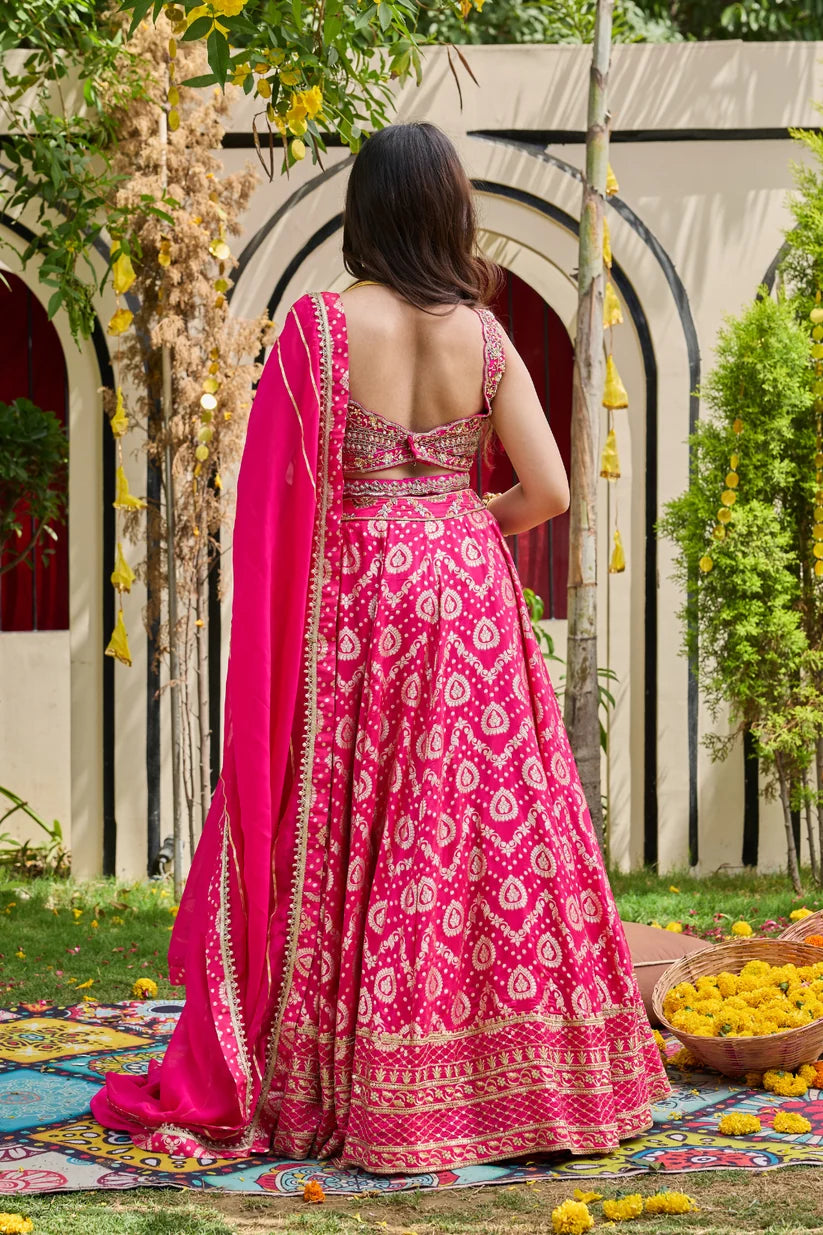 Plum Embroidery Corset and Brocade Lehnga Set