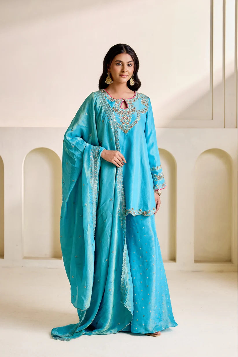 Sky blue embroidery kurti set
