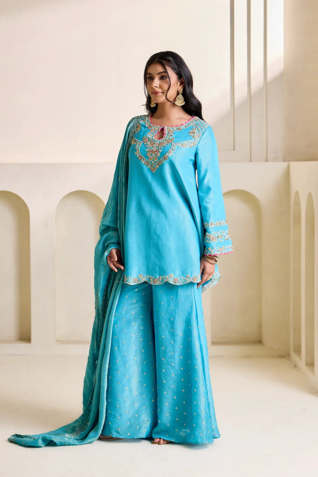 Sky blue embroidery kurti set