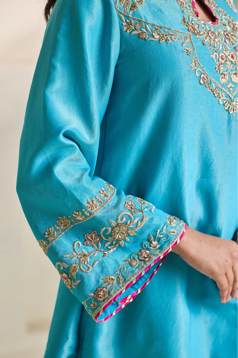 Sky blue embroidery kurti set