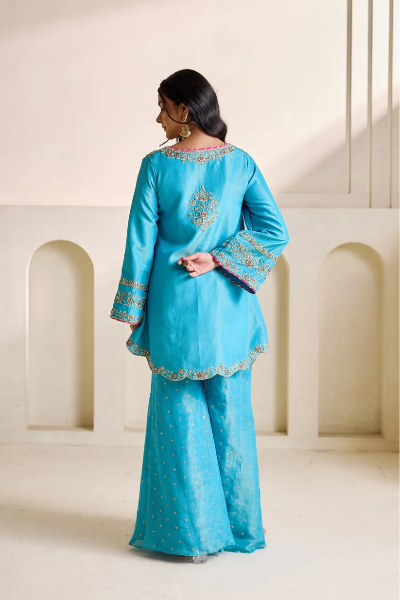Sky blue embroidery kurti set