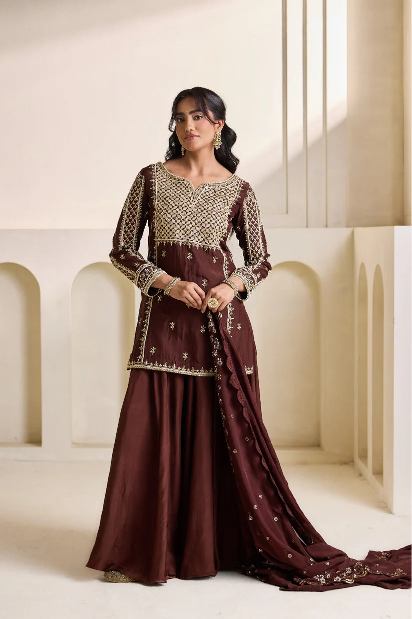 Brown embroidery kurti set