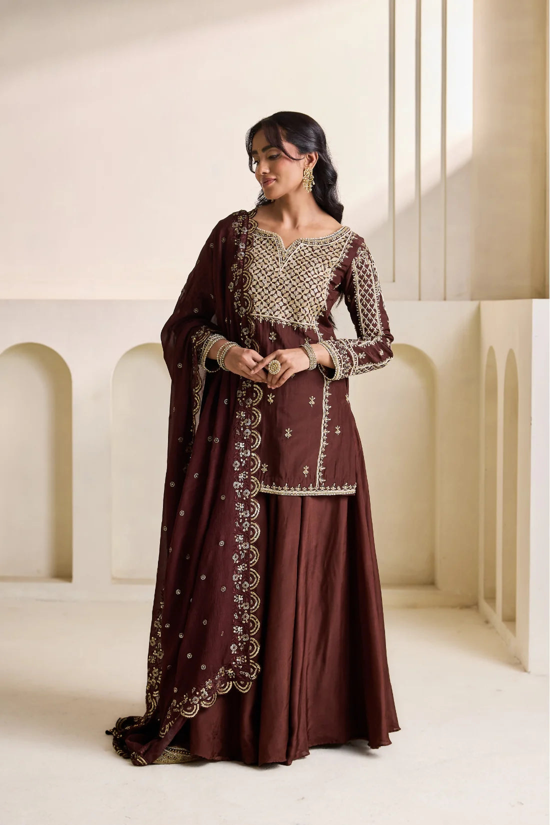 Brown embroidery kurti set