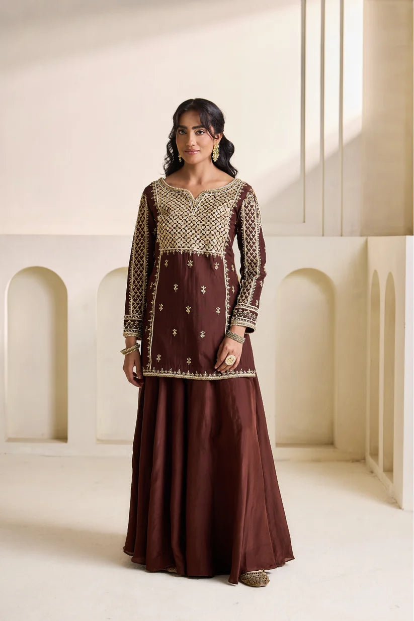 Brown embroidery kurti set