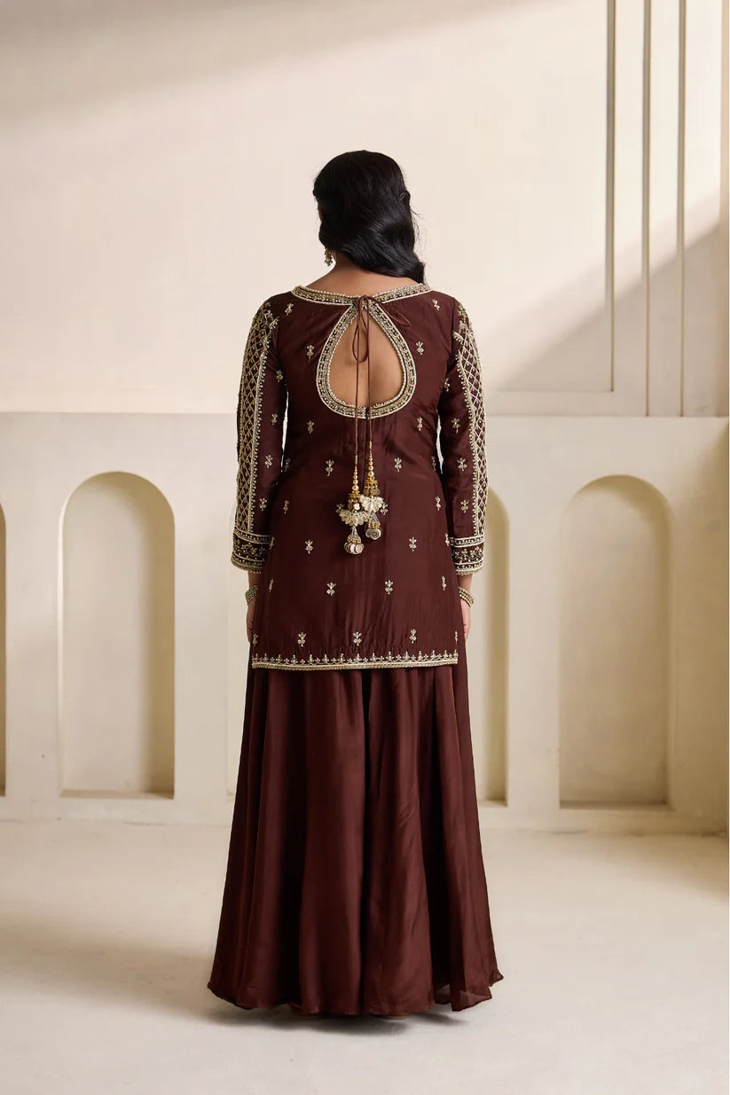 Brown embroidery kurti set