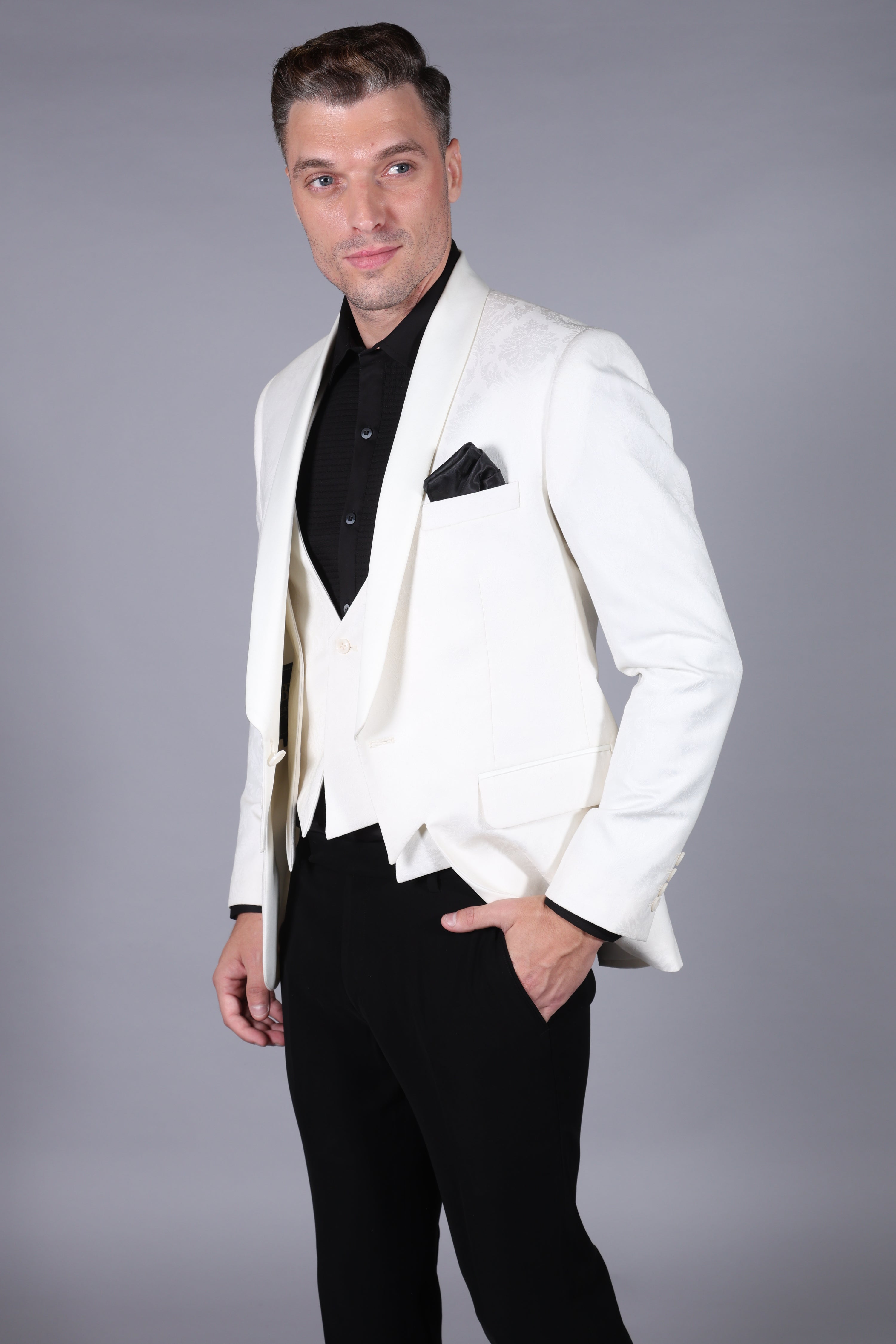 White Jacquard fabric Tuxedo Suit