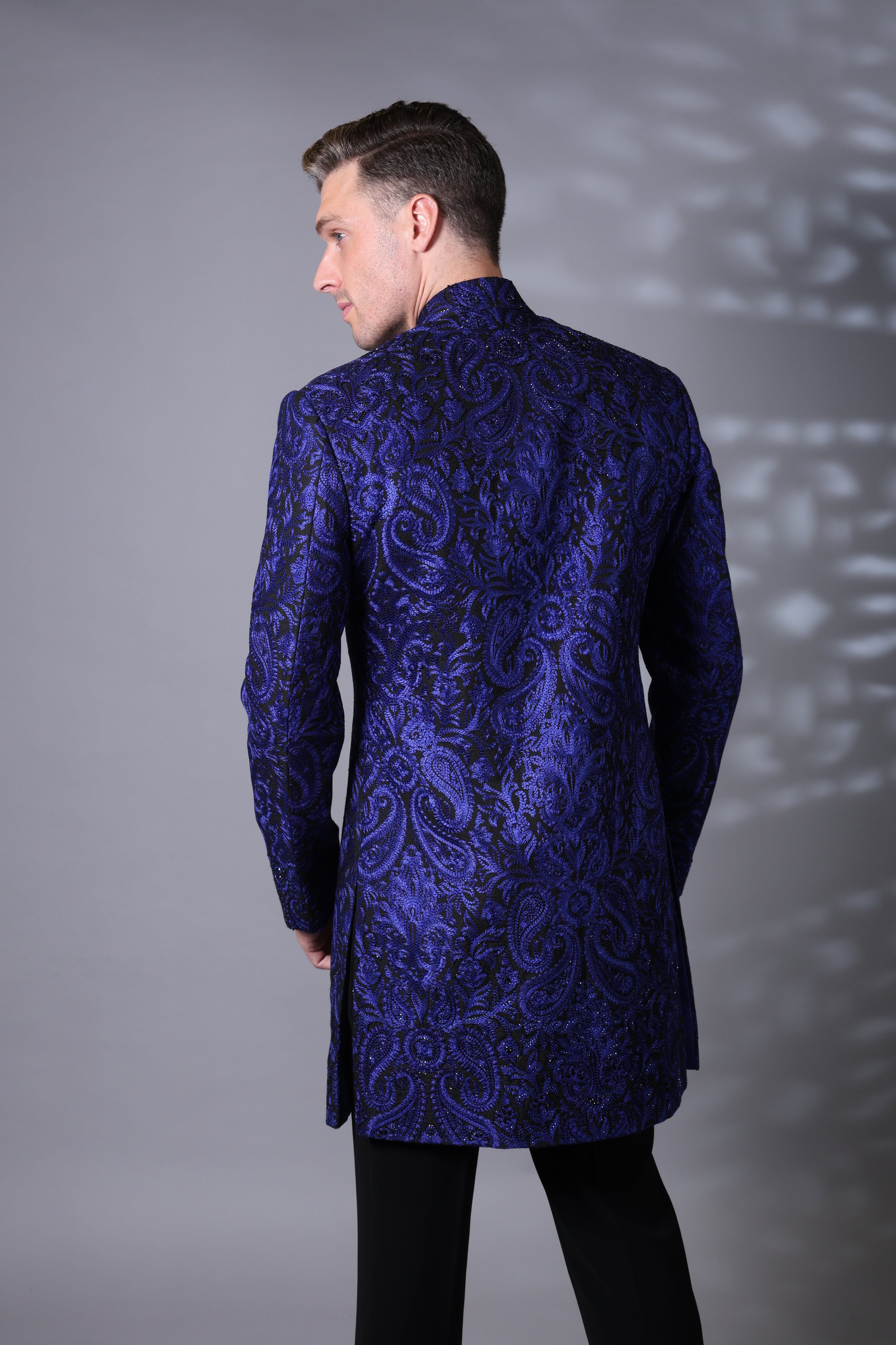 Midnight Blue Jamawar Indo-Western