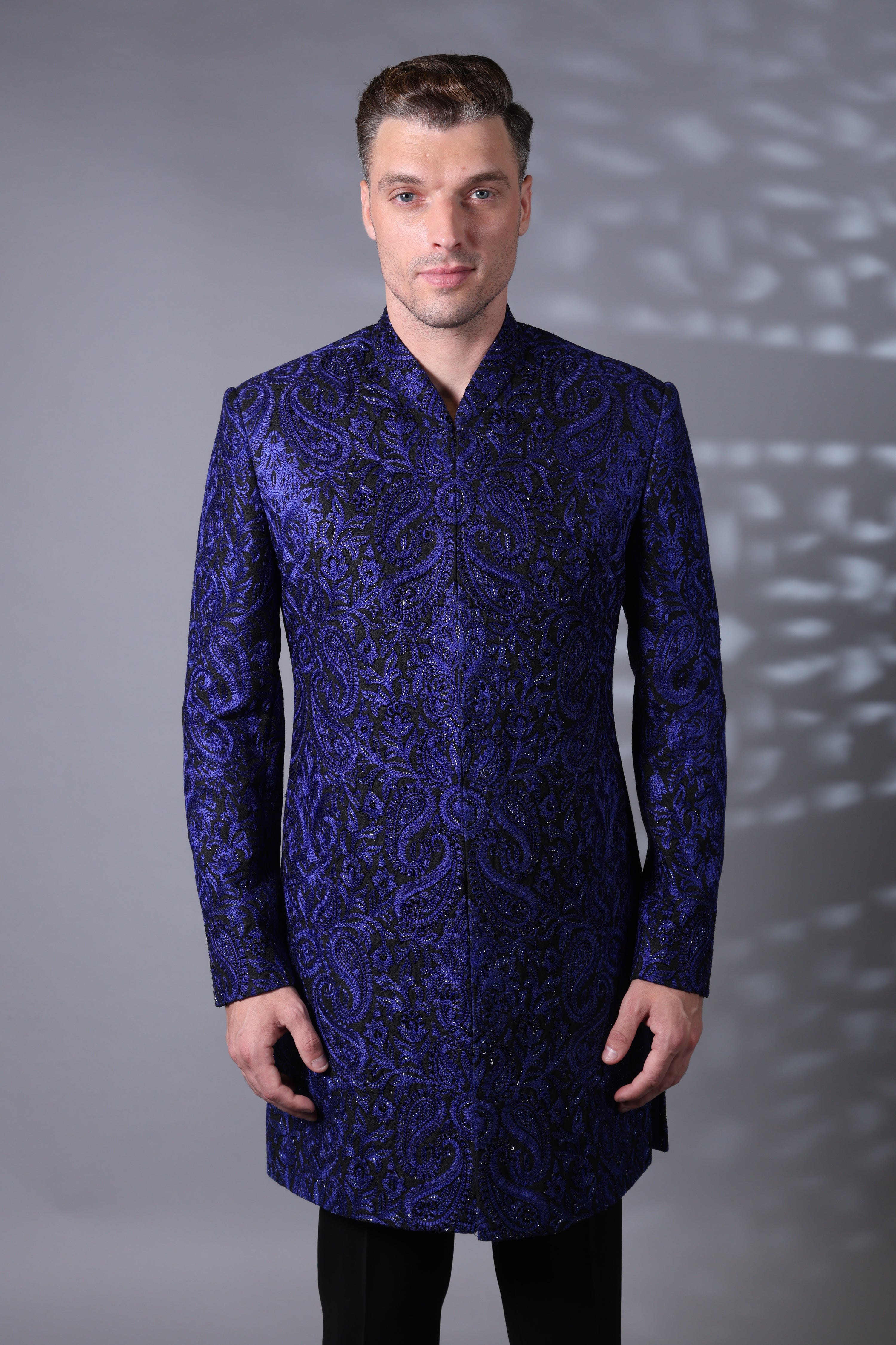 Midnight Blue Jamawar Indo-Western