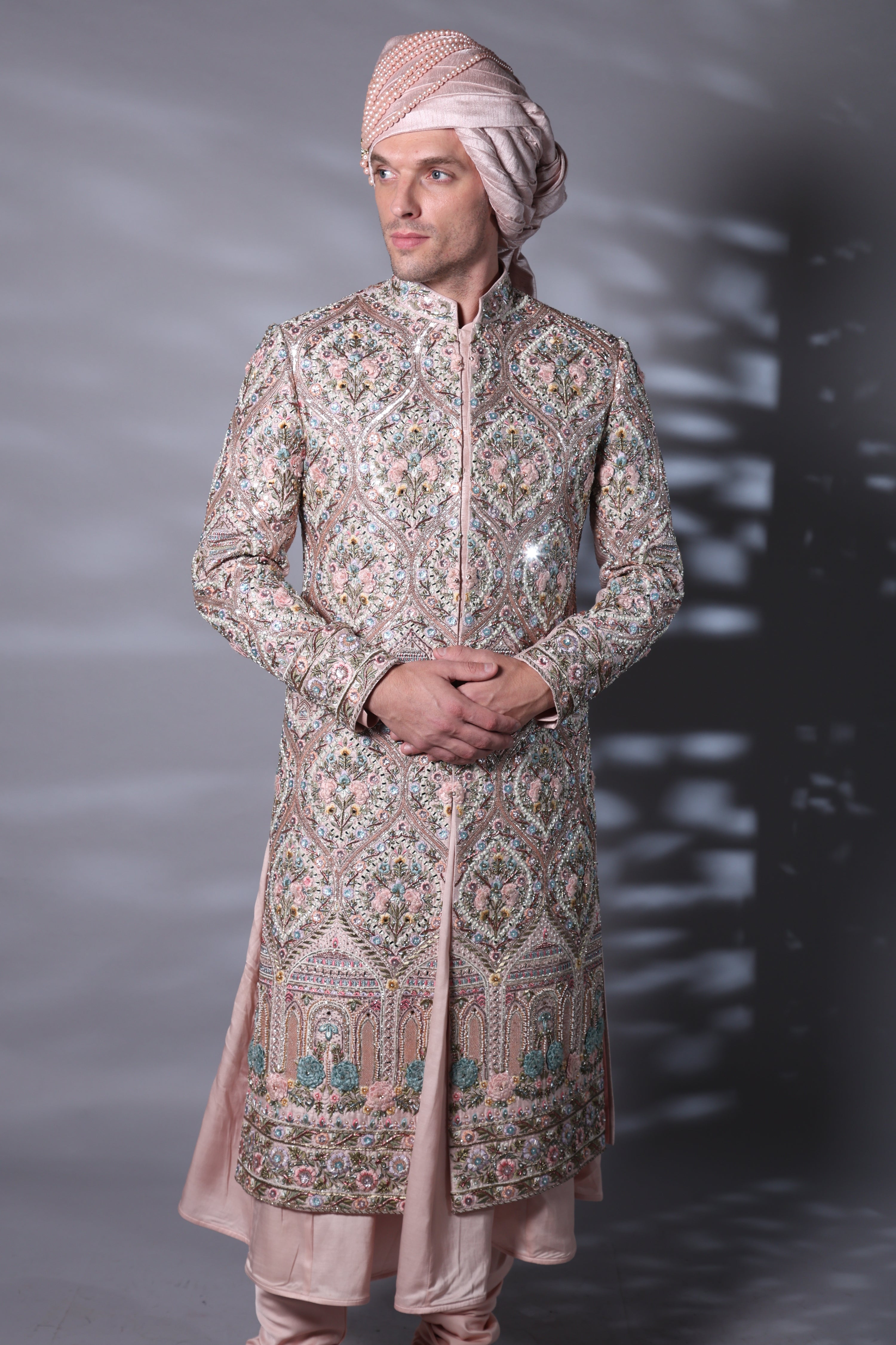 Dusky Pink Embroided Sherwani Set