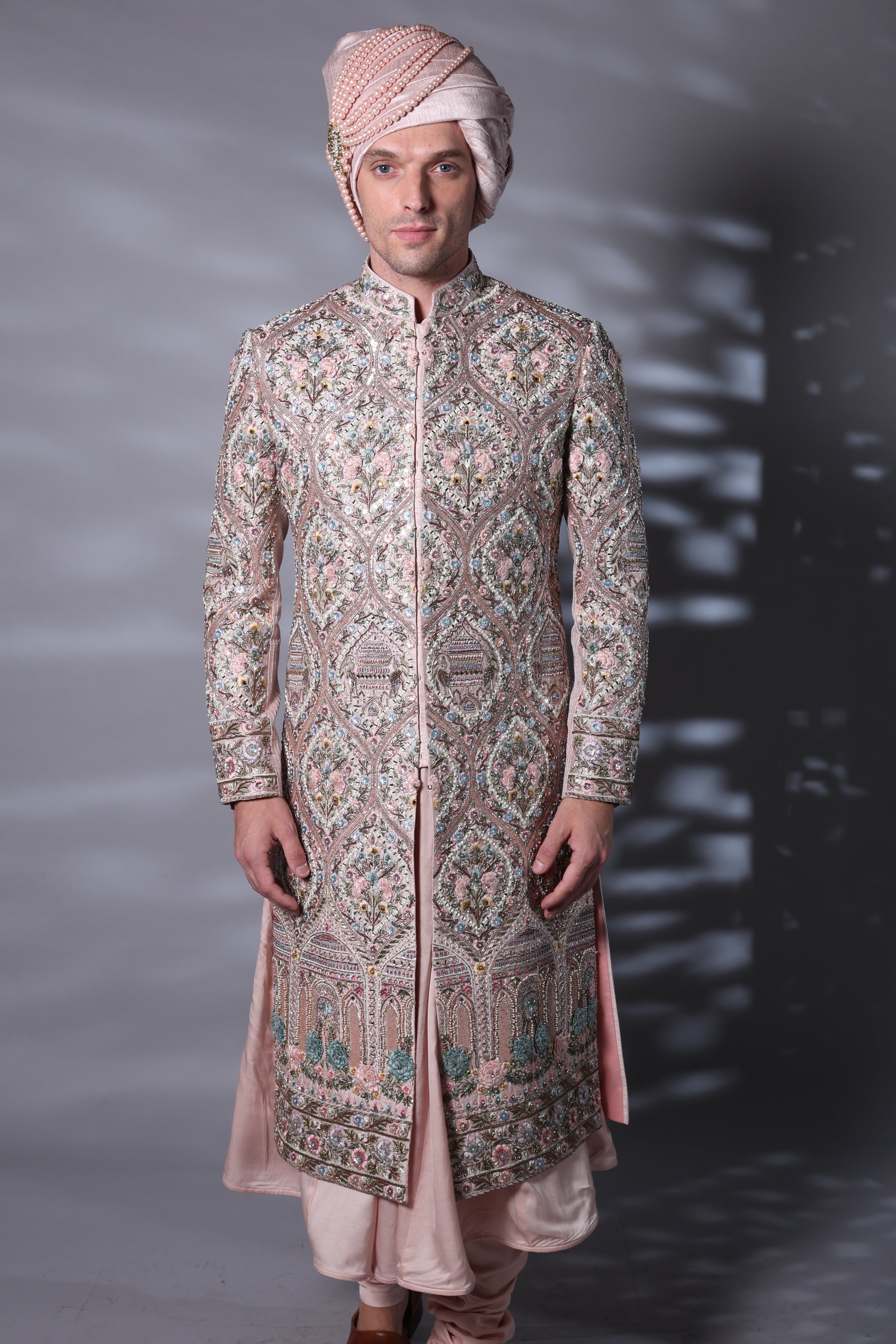 Dusky Pink Embroided Sherwani Set