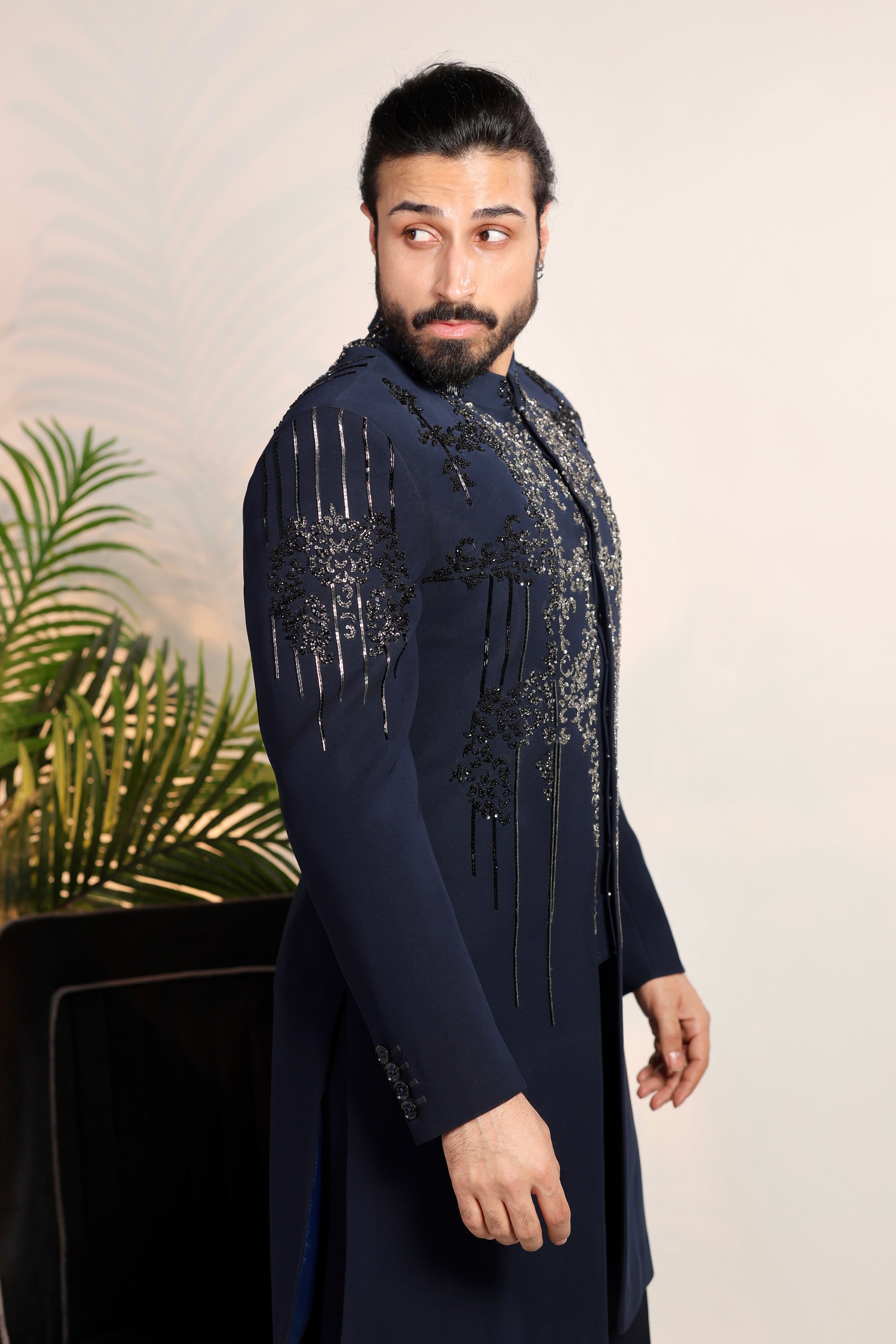Blue Indo-Western Embellished With Cutdana Hand Work