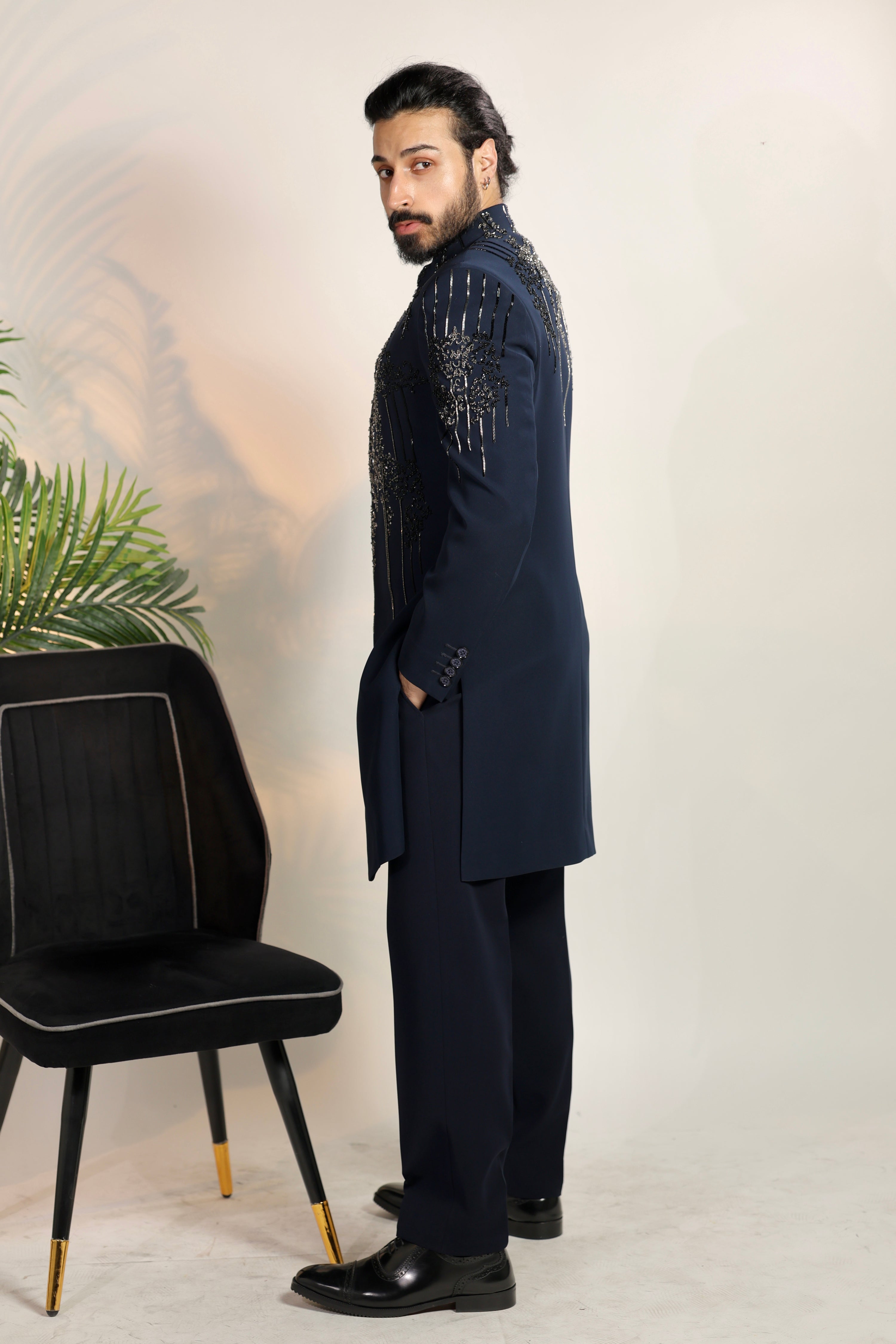 Blue Indo-Western Embellished With Cutdana Hand Work