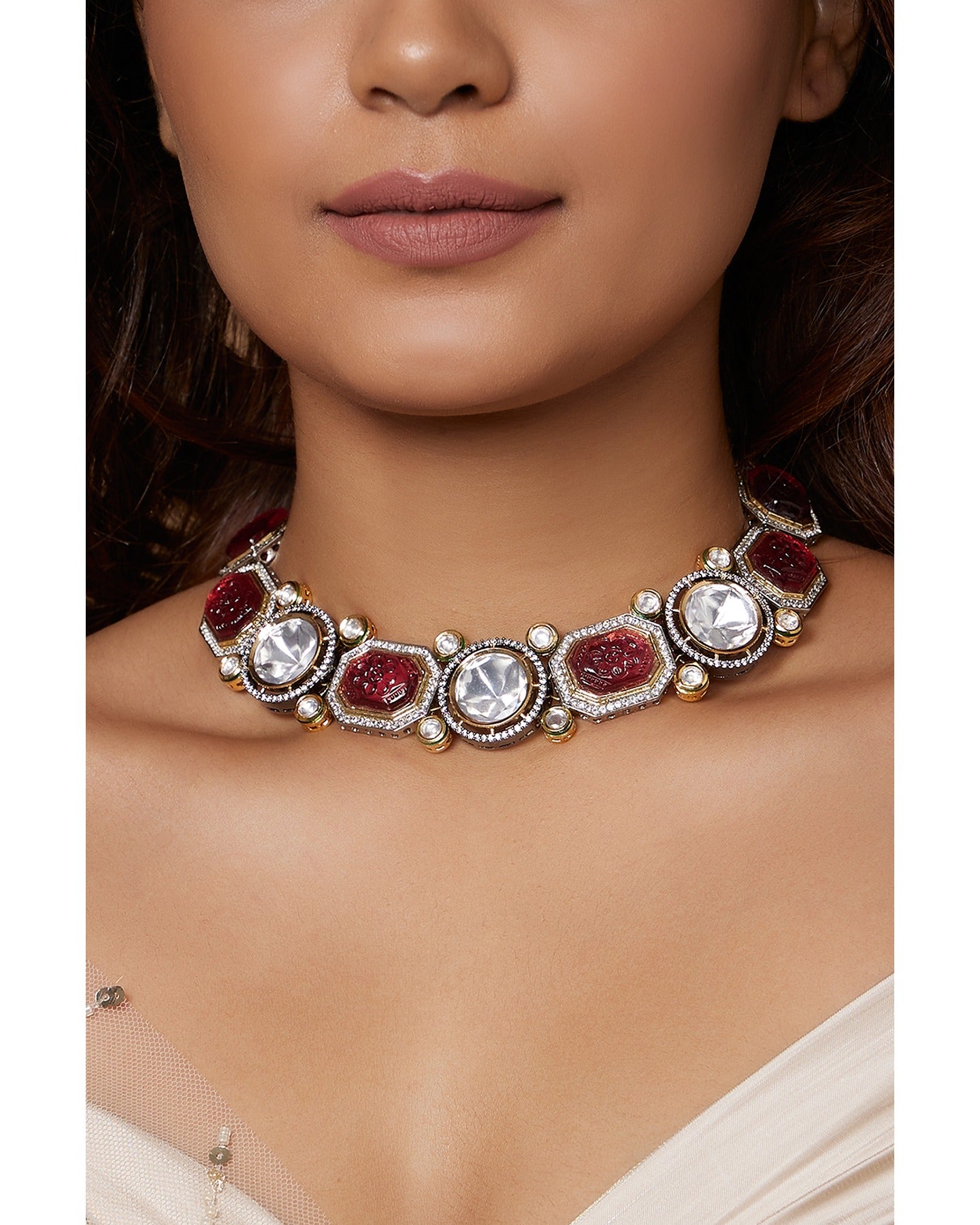 Antique Red Kundan Polki Necklace