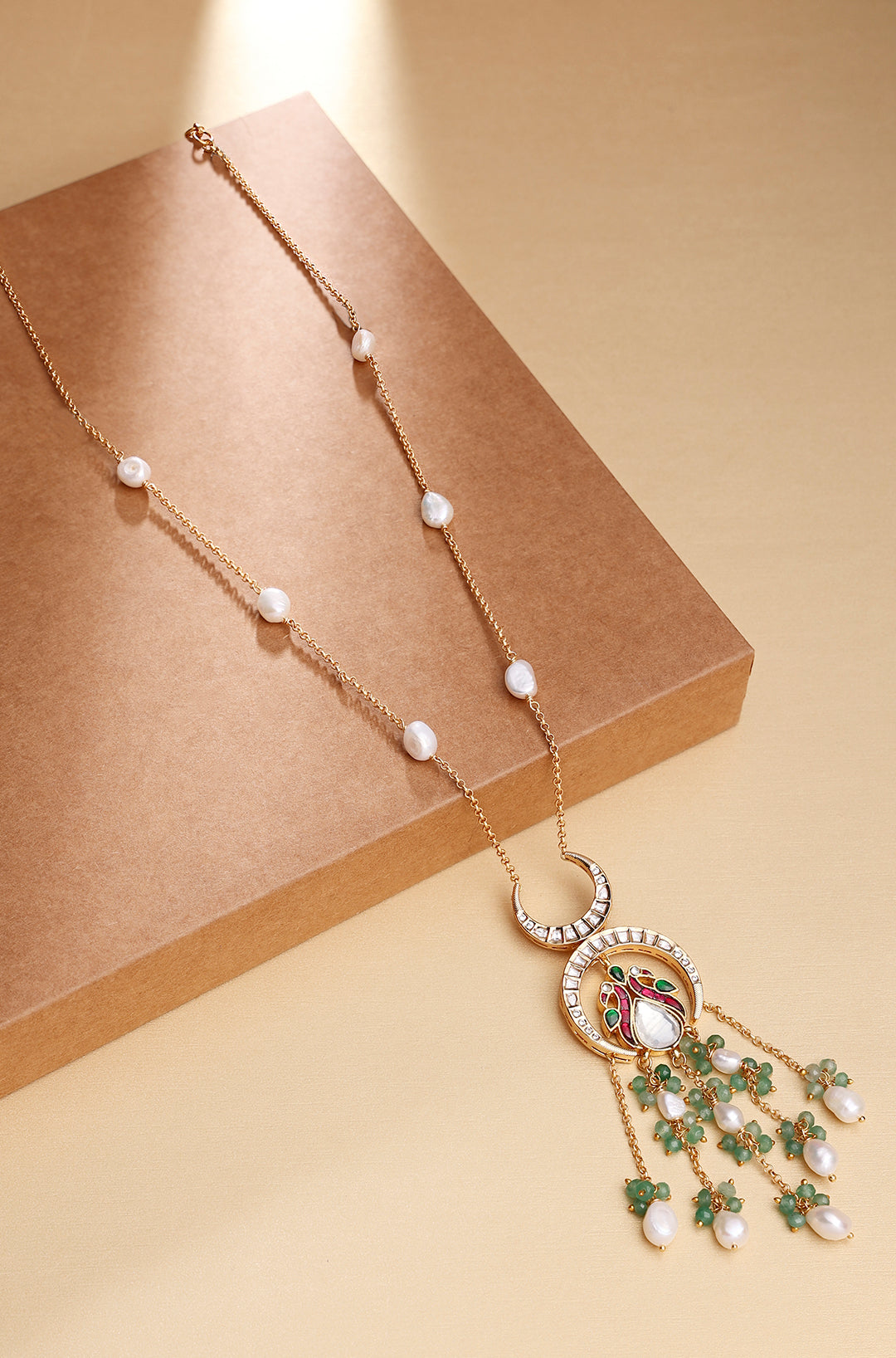 Pearl And Gold Tone Polki Necklace Set