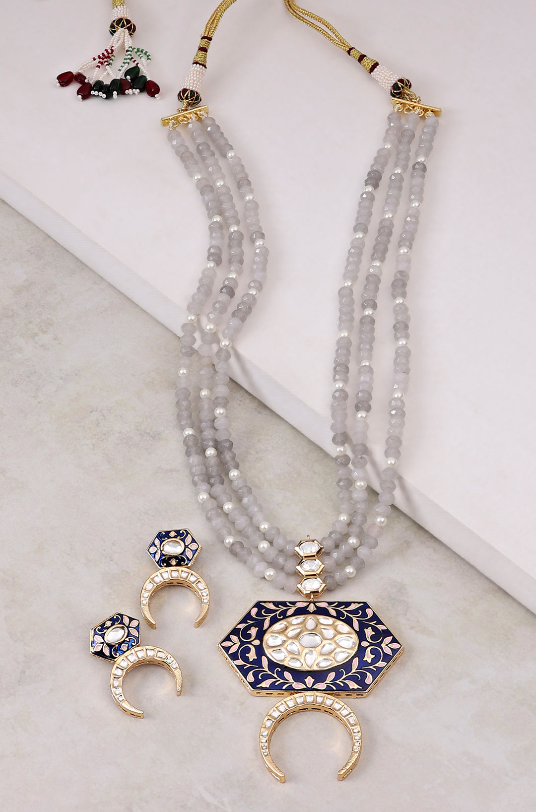 Blue Enamelled Beaded Necklace Set