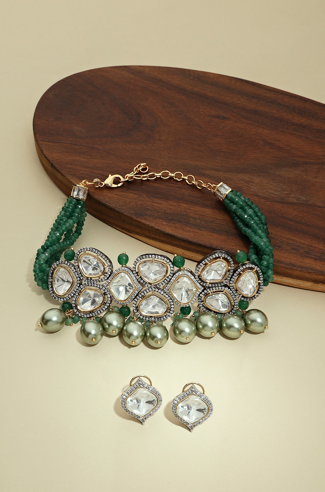 Green Antique Polki Necklace Set