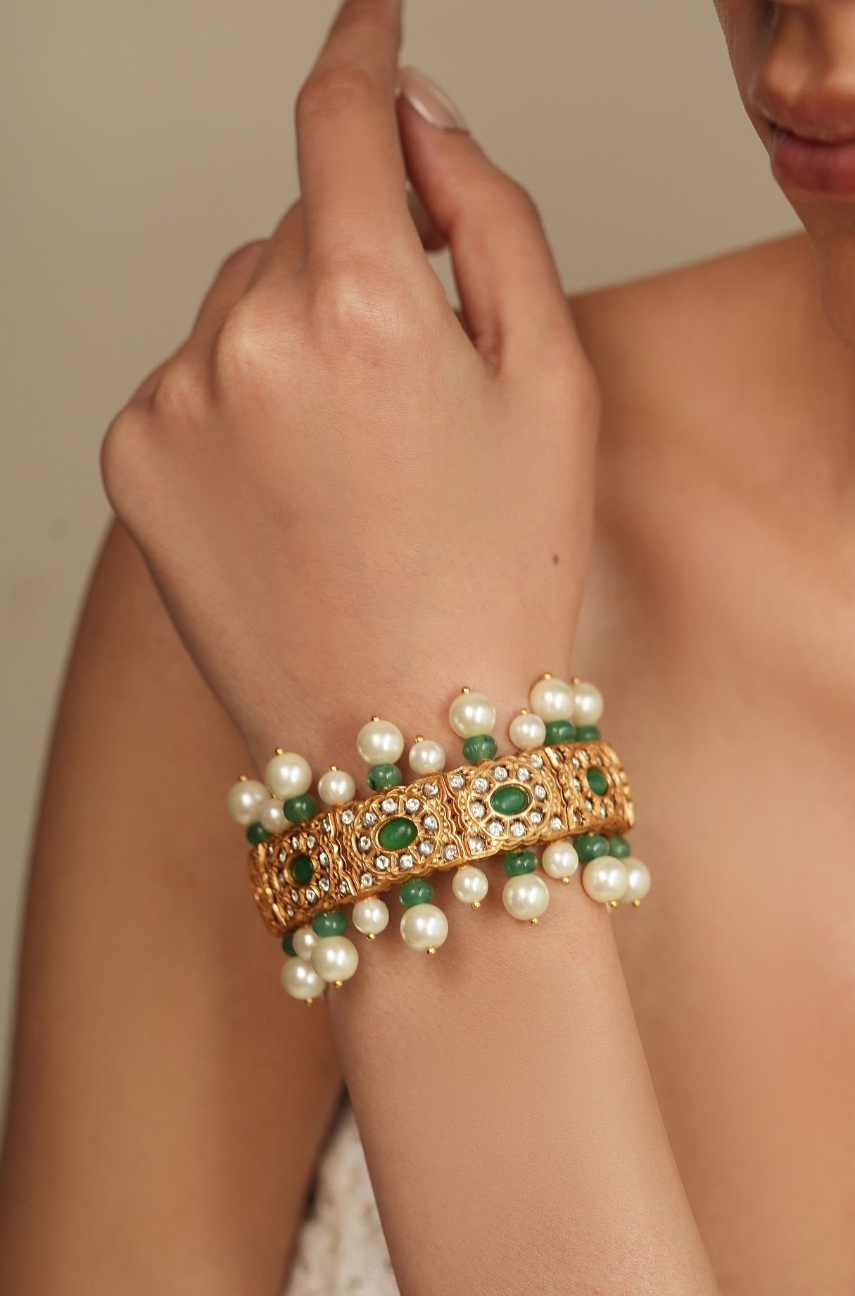 Pearl Jade Beaded Kada