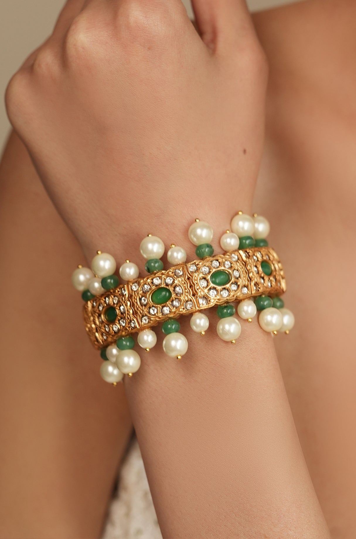 Pearl Jade Beaded Kada