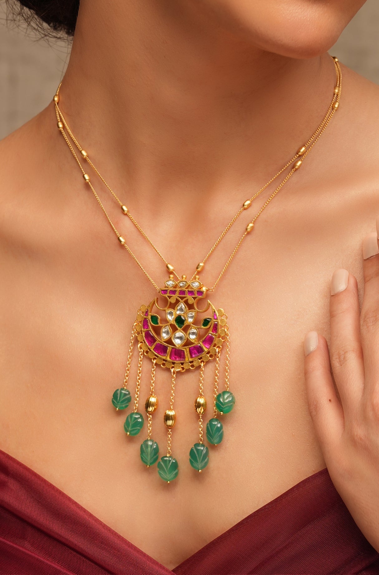 Emerald Drop Rajwadi Necklace