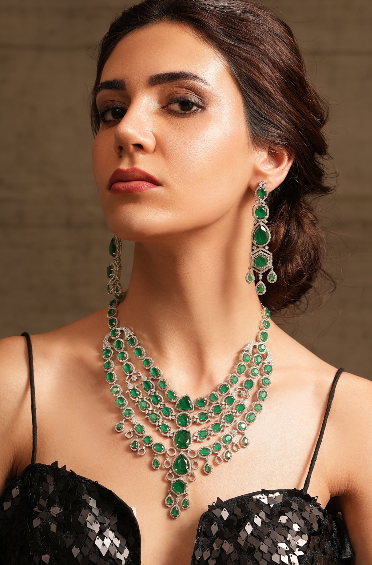 Victorian Emerald Diamond Necklace Set