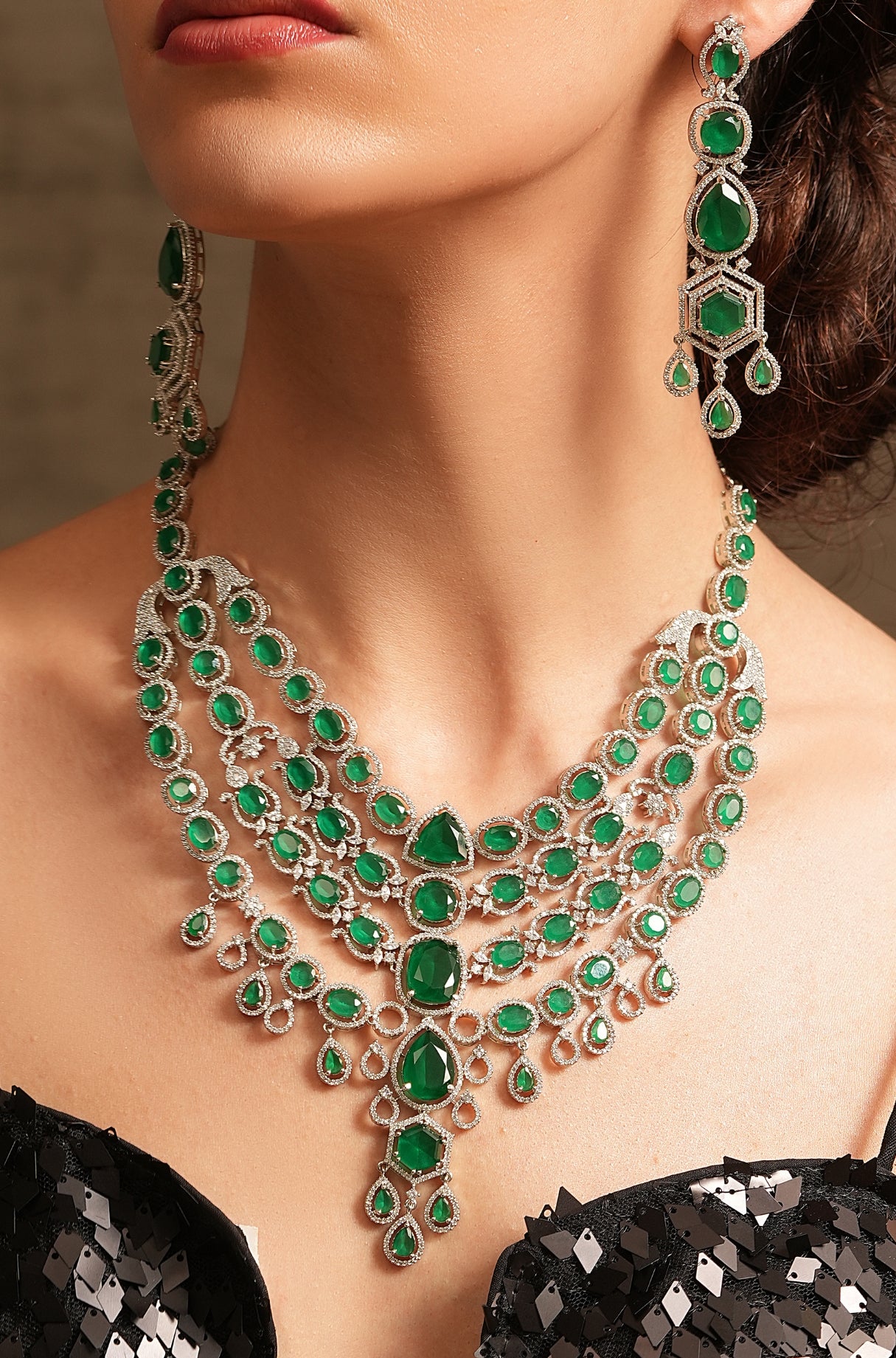 Victorian Emerald Diamond Necklace Set