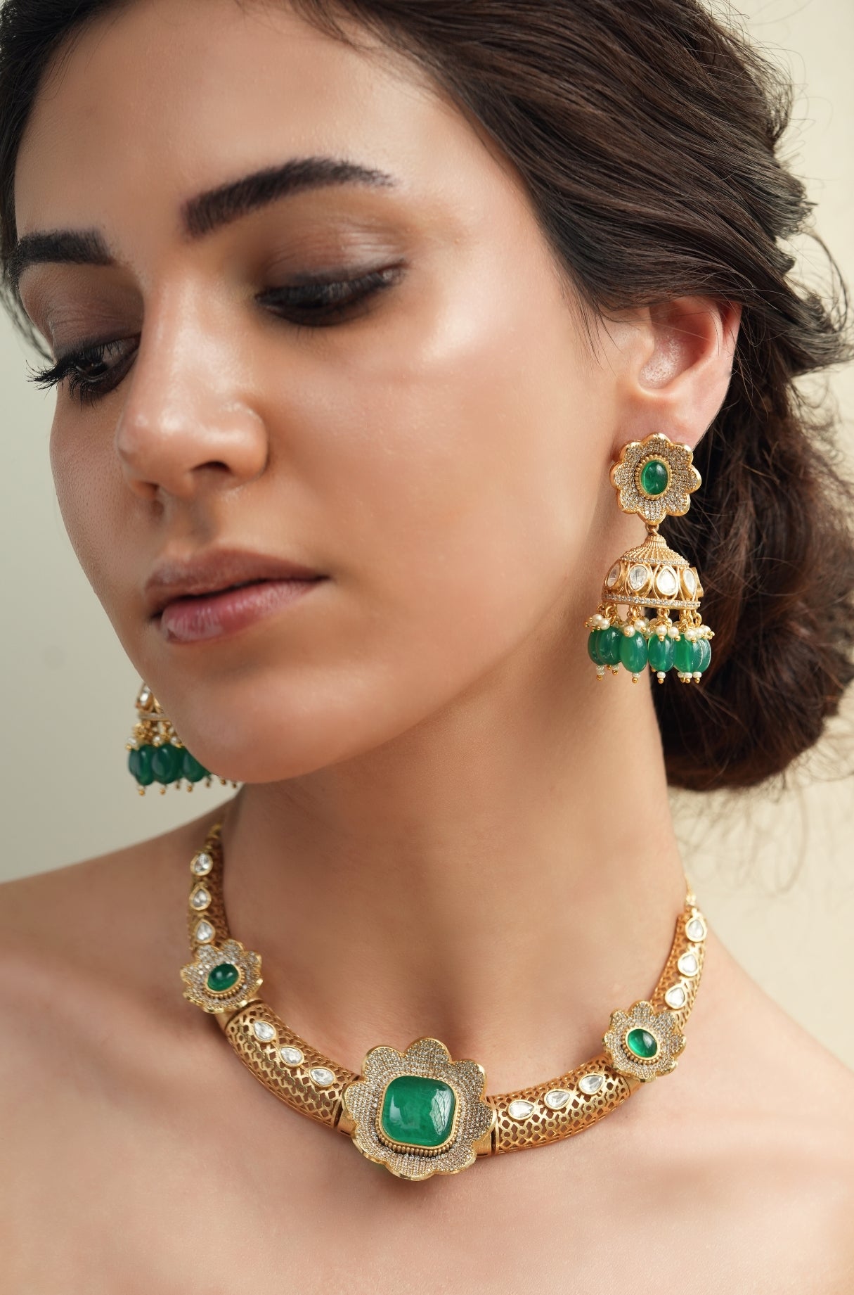 Floral Green Hasli Necklace Set