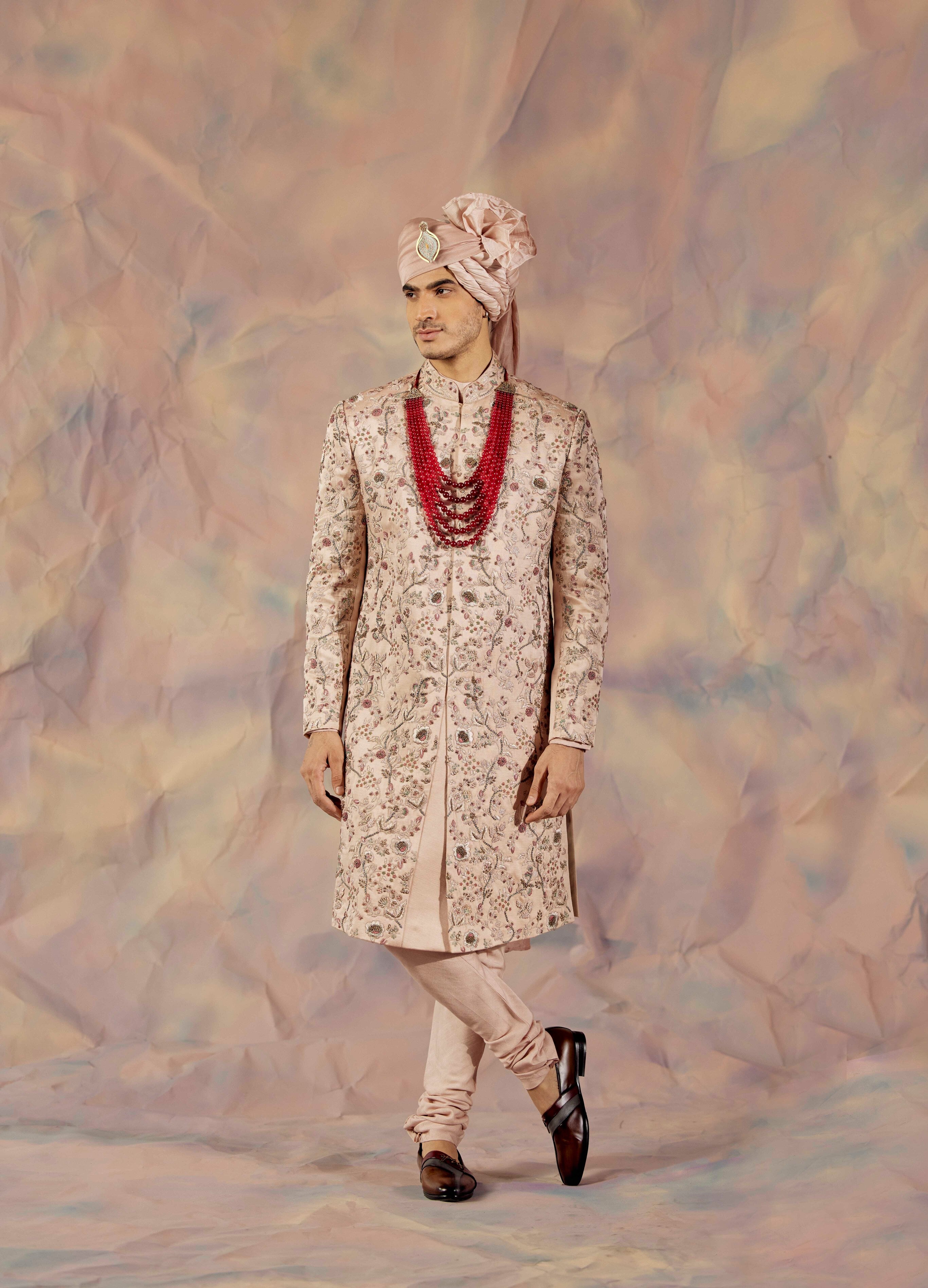The Blush Pink Sherwani Set: For the discerning gentleman.
