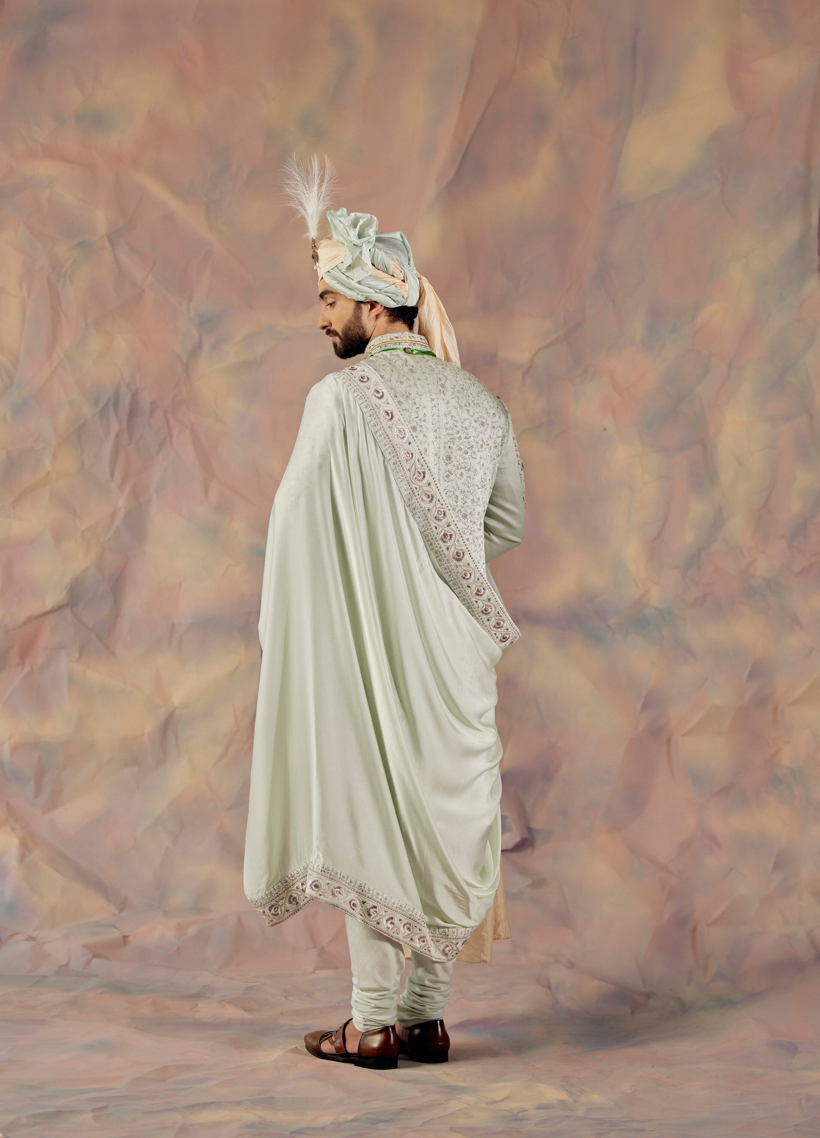 The Silver Lining Sherwani Set: Where tradition meets modern style.