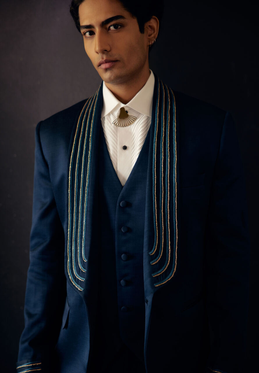 Space Blue Tux: Elevate your style to cosmic proportions.