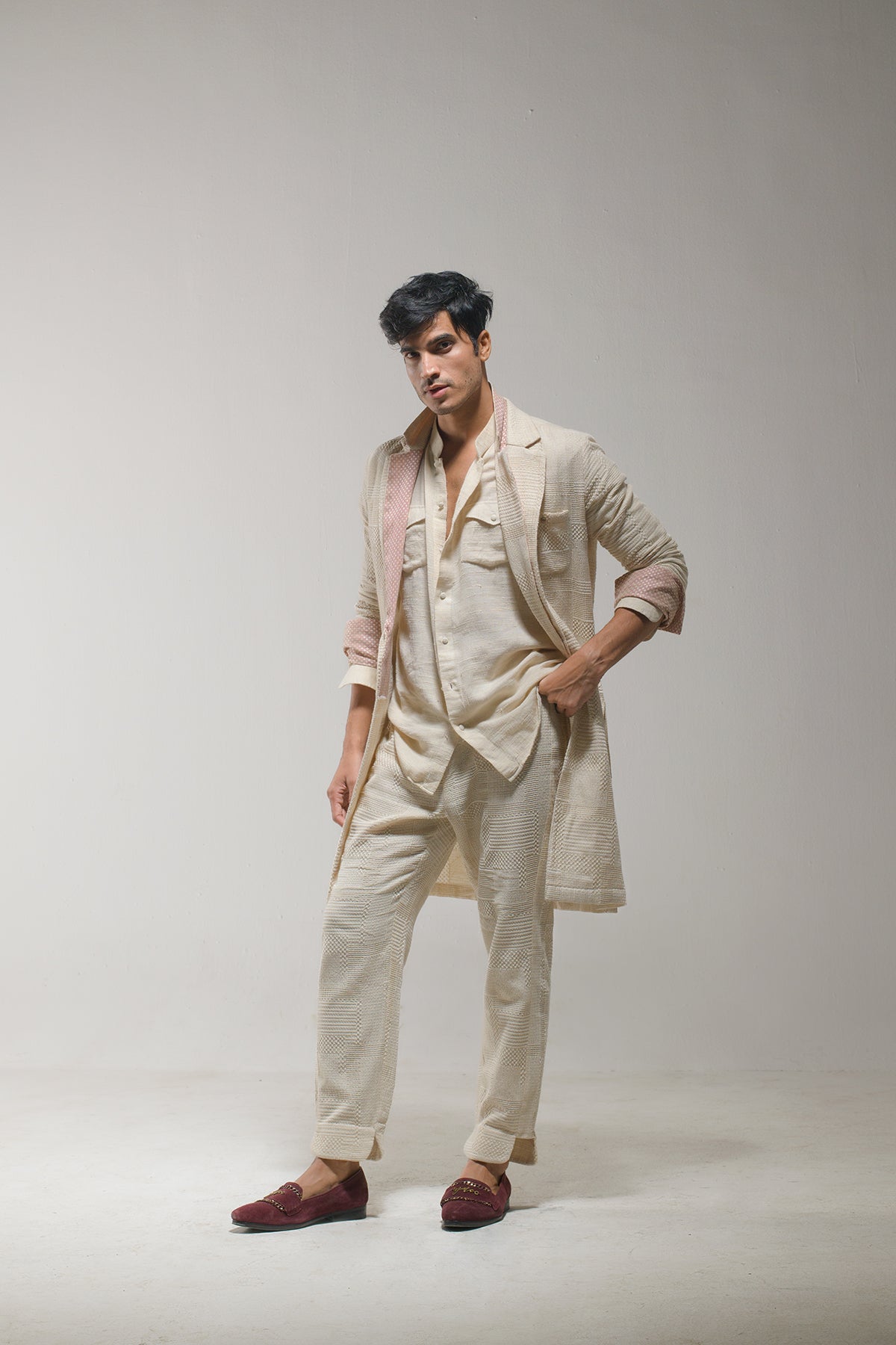 Timeless elegance in every layer – Beige Overcoat Set 