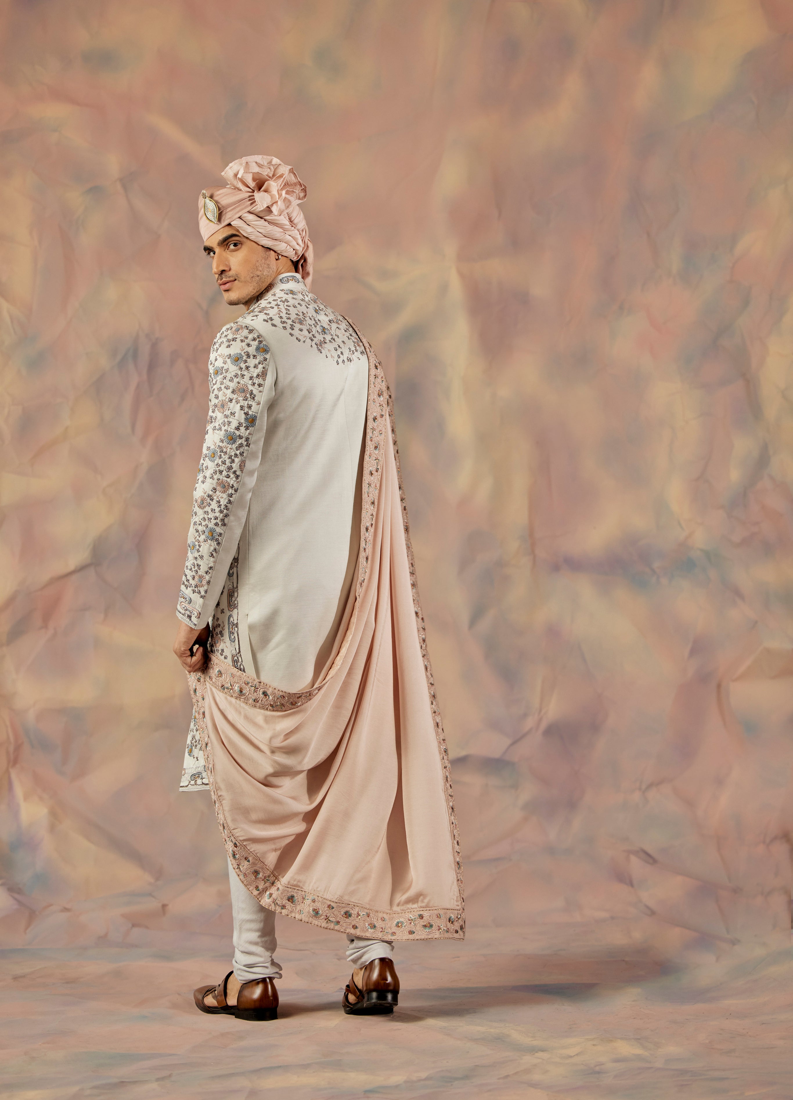 The Silver Lining Sherwani Set: A touch of luxury.