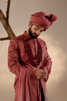 Front view of the Red Ochre Sherwani, seamlessly blending traditional craftsmanship with modern flair