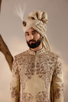 Full view of the Sand Ridge Sherwani on a mannequin, highlighting its refined and elegant silhouette