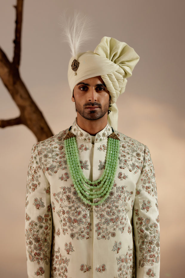 Close-up of The Elegant Groom Sherwani, revealing intricate embroidery and refined detailing