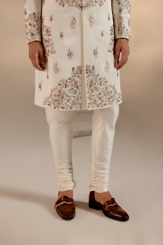 Front view of the Opaline Sherwani, seamlessly blending traditional craftsmanship with modern finesse.
